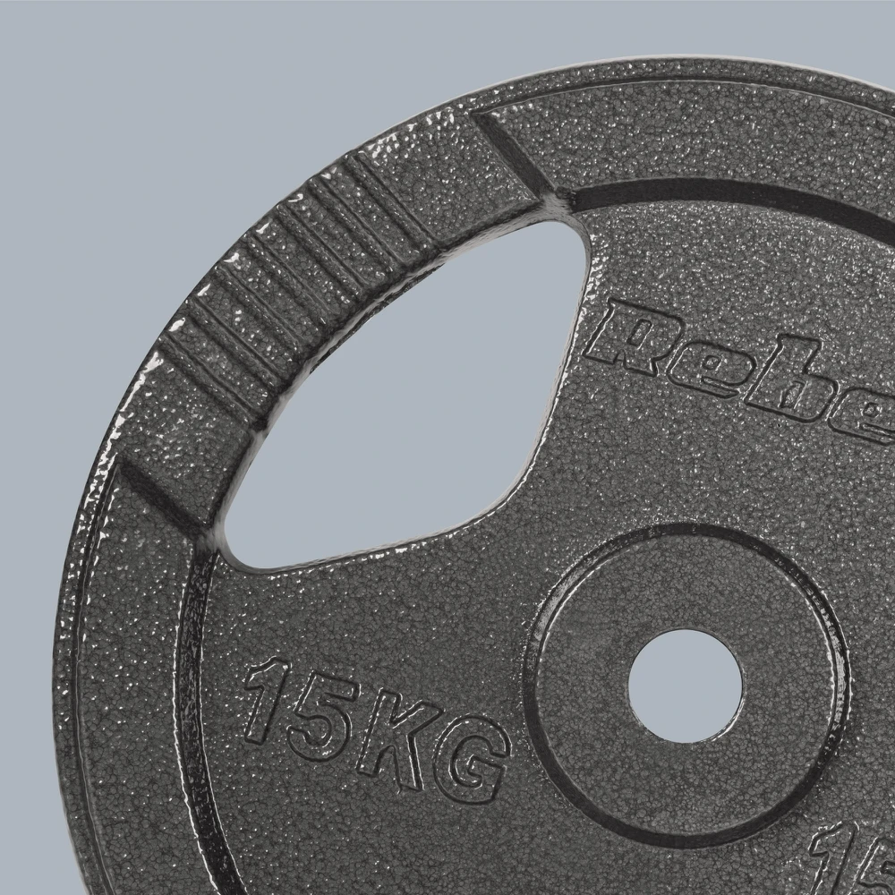 Ketaus svarelių rinkinys 2x15kg, skylė 31mm, plokštė su rankenomis, REBEL ACTIVE