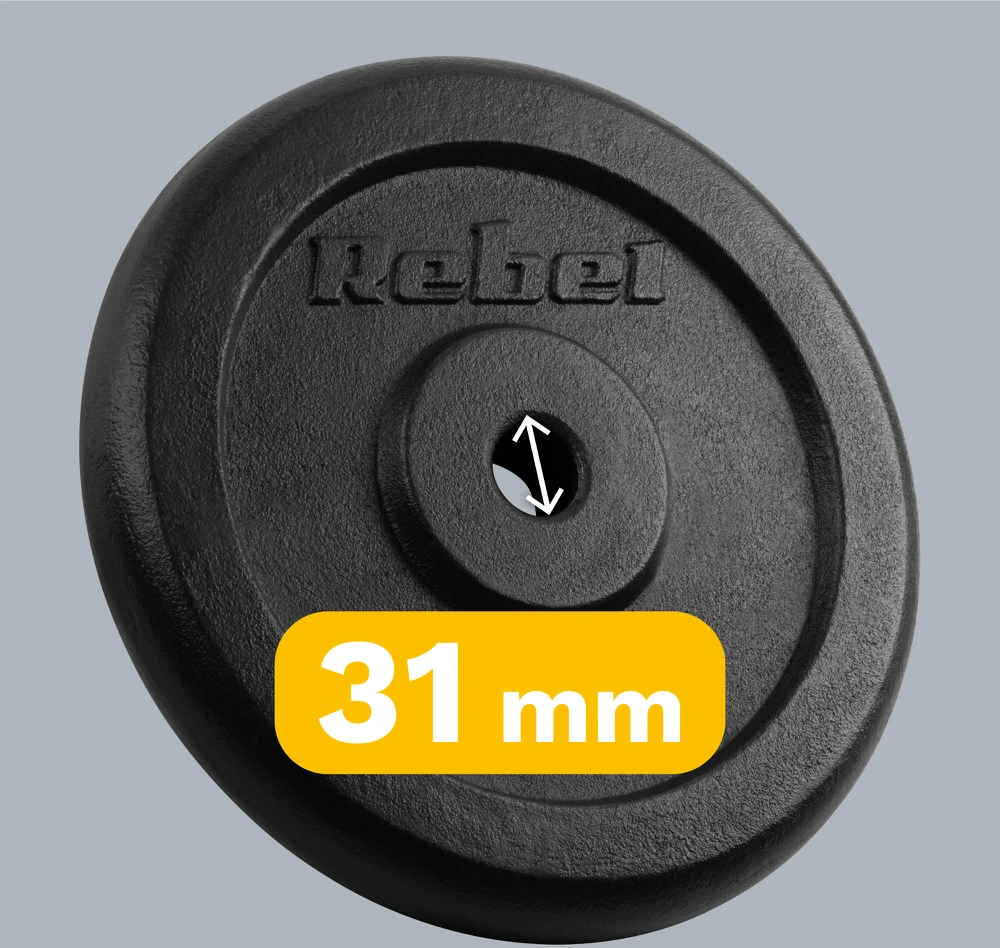 Ketaus svarelių rinkinys 2x15kg, skylė 31mm, klasikinė plokštelė, REBEL ACTIVE