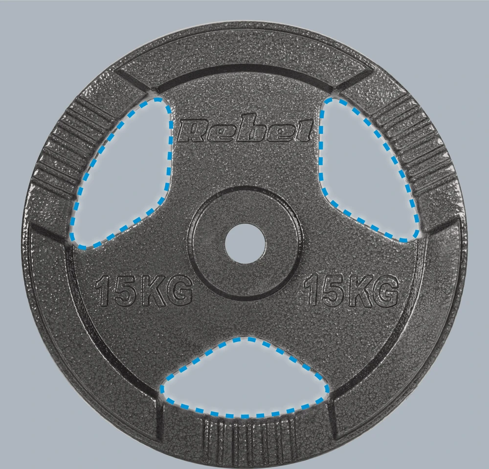 Ketaus svarelių rinkinys 2x15kg, skylė 31mm, plokštė su rankenomis, REBEL ACTIVE