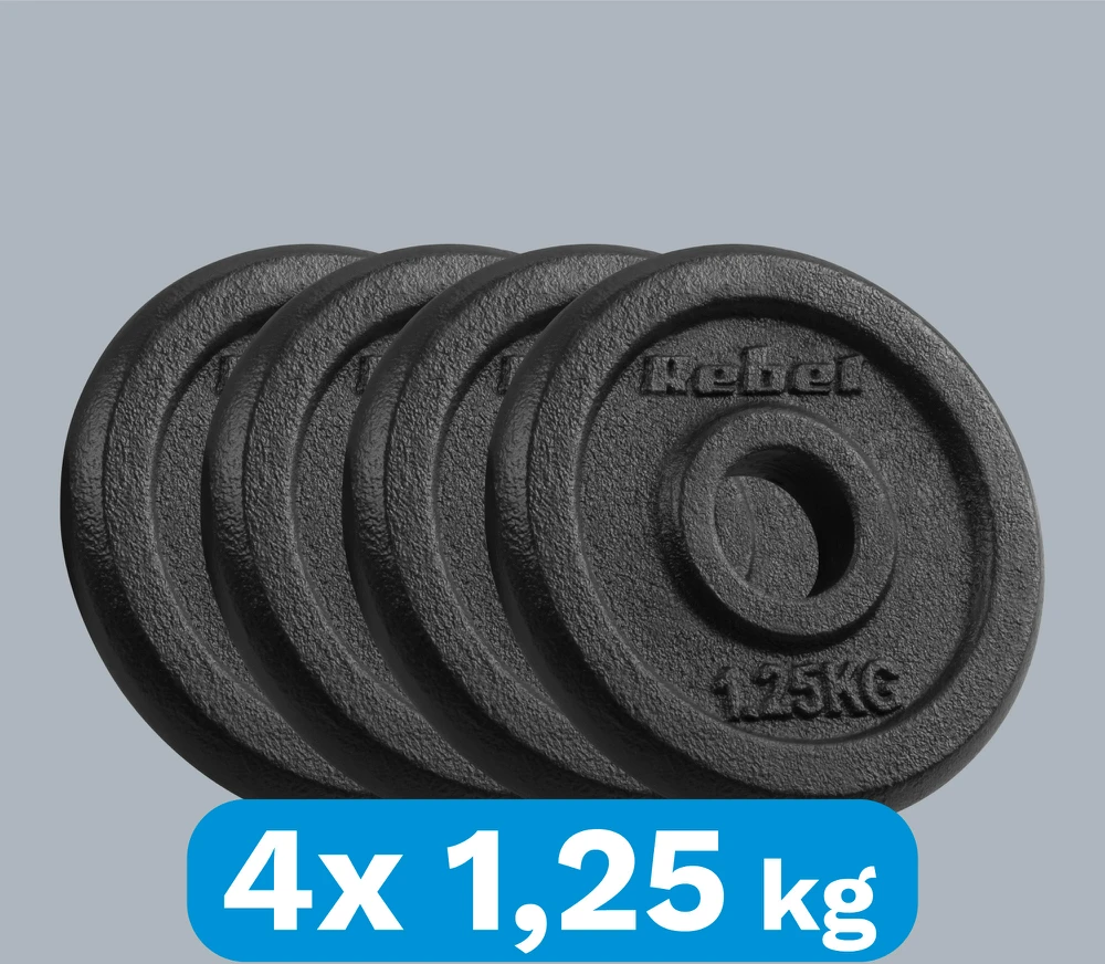 Ketaus svarelių rinkinys 4x1.25kg, skylė 31mm, klasikinė plokštė, REBEL ACTIVE