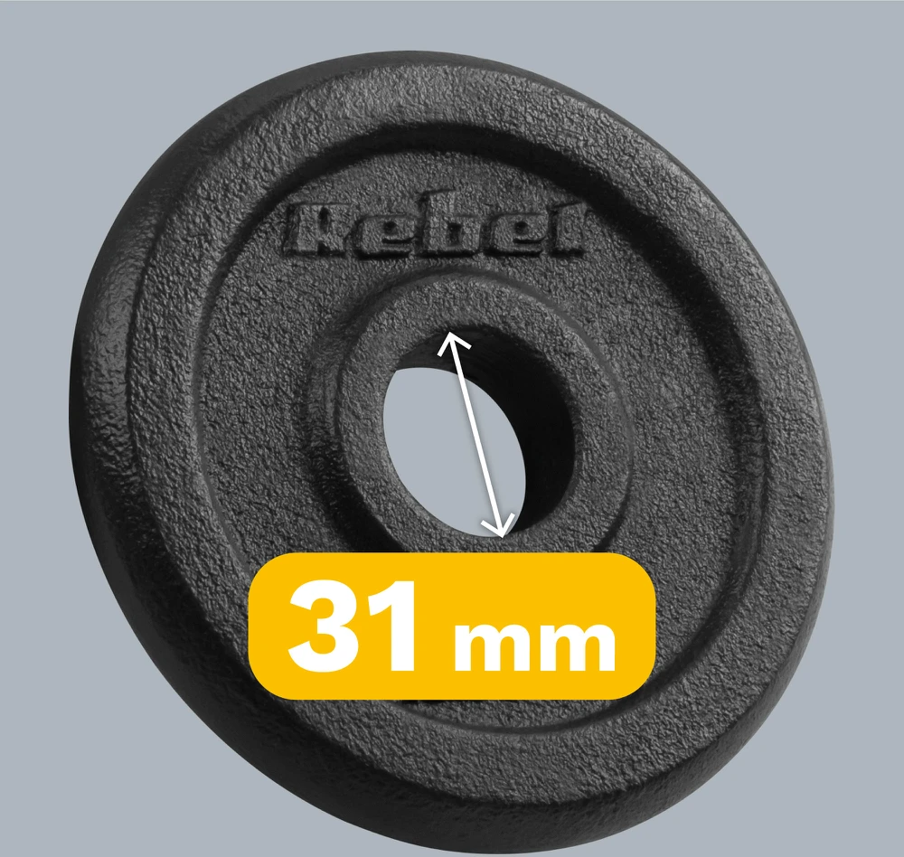 Ketaus svarelių rinkinys 4x1.25kg, skylė 31mm, klasikinė plokštė, REBEL ACTIVE