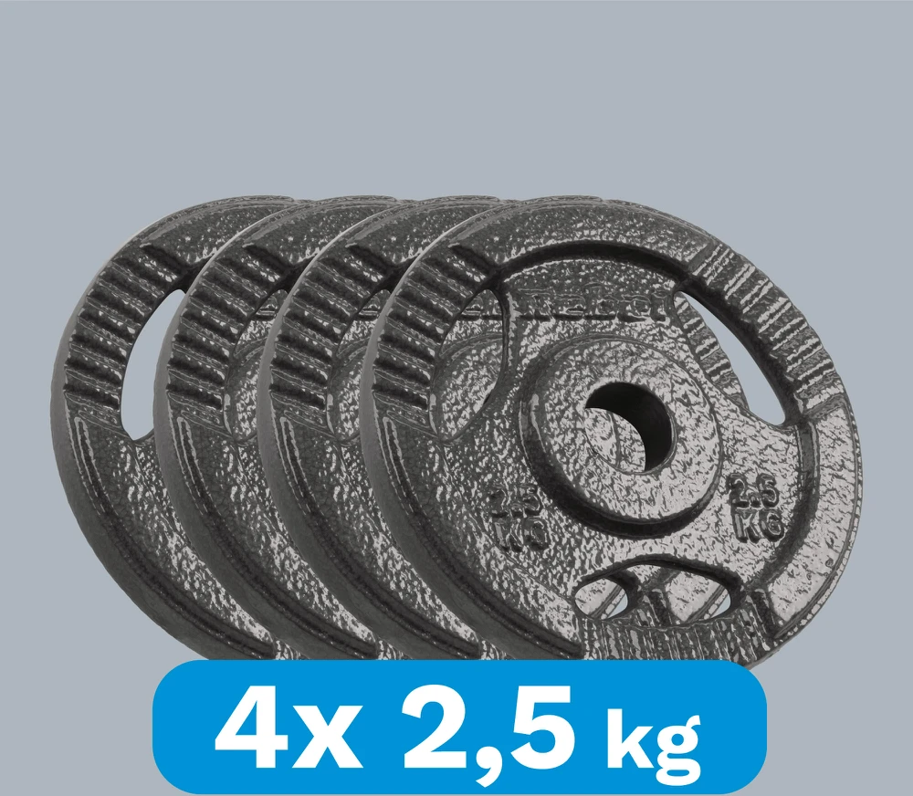 Ketaus svarelių rinkinys 4x2.5kg, skylė 31mm, plokštė su rankenomis, REBEL ACTIVE