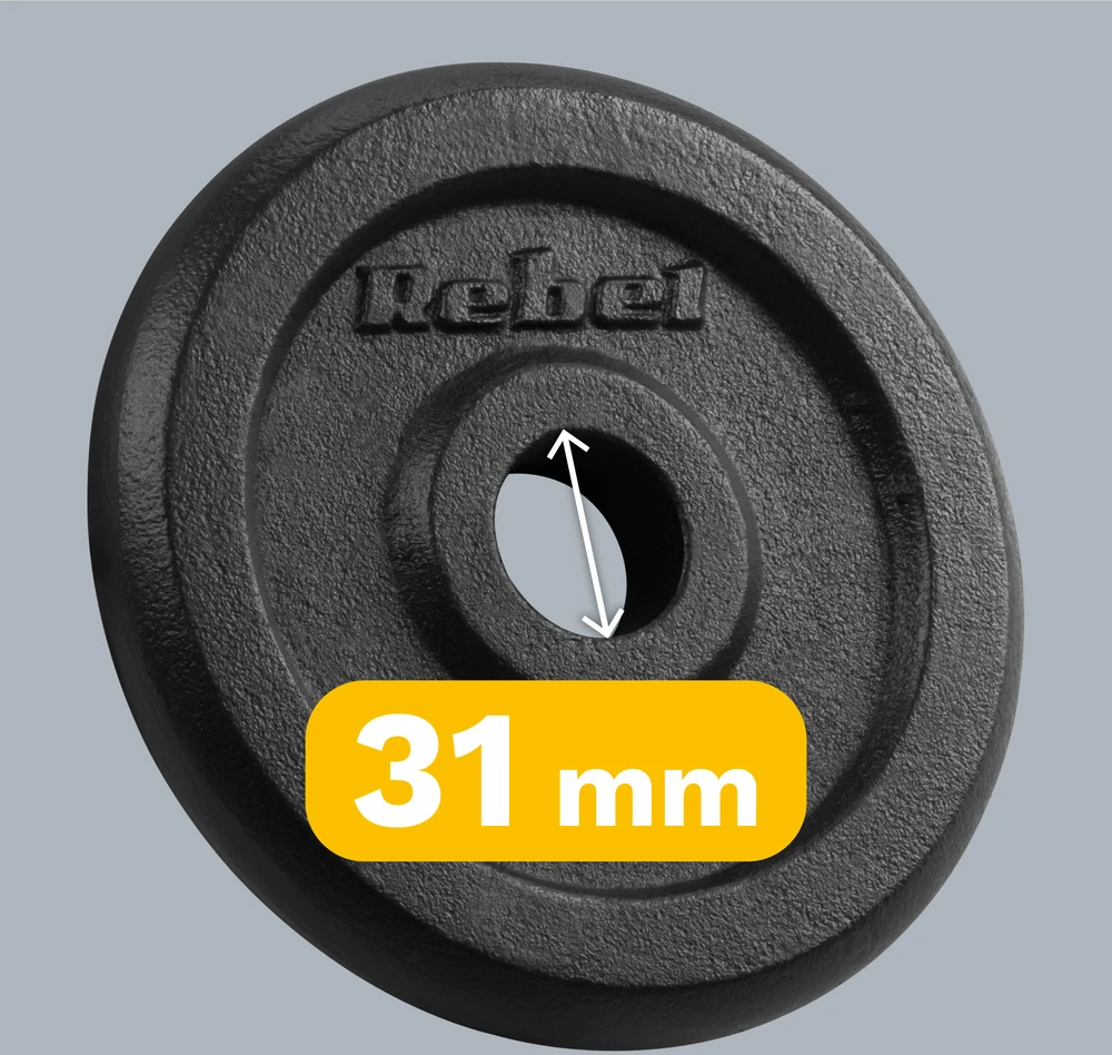Ketaus svarelių rinkinys 4x2.5kg, skylė 31mm, klasikinė plokštelė, REBEL ACTIVE