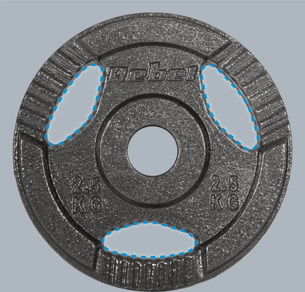 Ketaus svarelių rinkinys 4x2.5kg, skylė 31mm, plokštė su rankenomis, REBEL ACTIVE