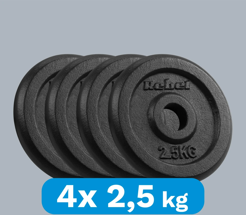 Ketaus svarelių rinkinys 4x2.5kg, skylė 31mm, klasikinė plokštelė, REBEL ACTIVE