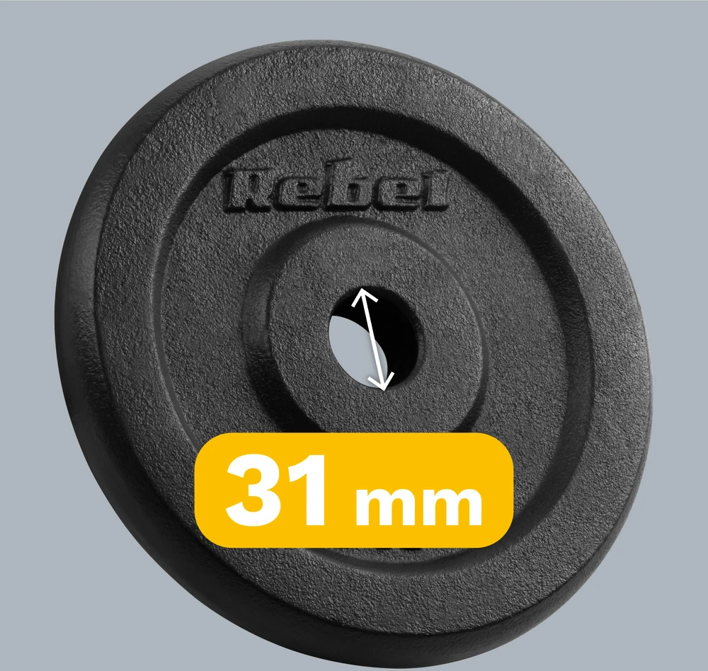 Ketaus svarelių rinkinys 4x5kg, skylė 31mm, klasikinė plokštelė, REBEL ACTIVE