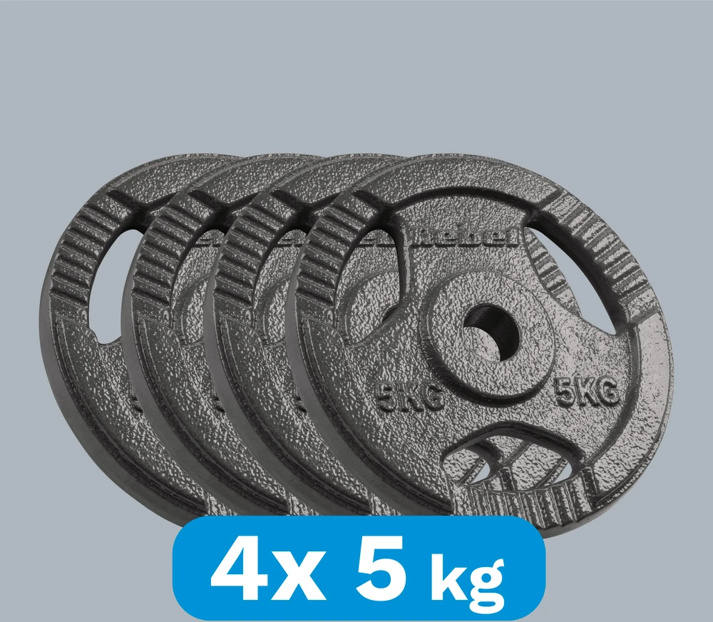 Ketaus svarelių rinkinys 4x5kg, skylė 31mm, plokštė su rankenomis, REBEL ACTIVE