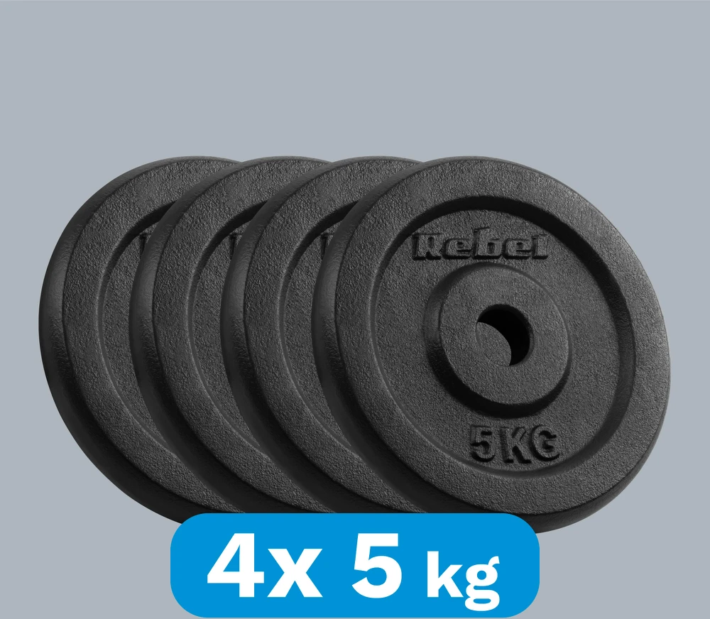 Ketaus svarelių rinkinys 4x5kg, skylė 31mm, klasikinė plokštelė, REBEL ACTIVE