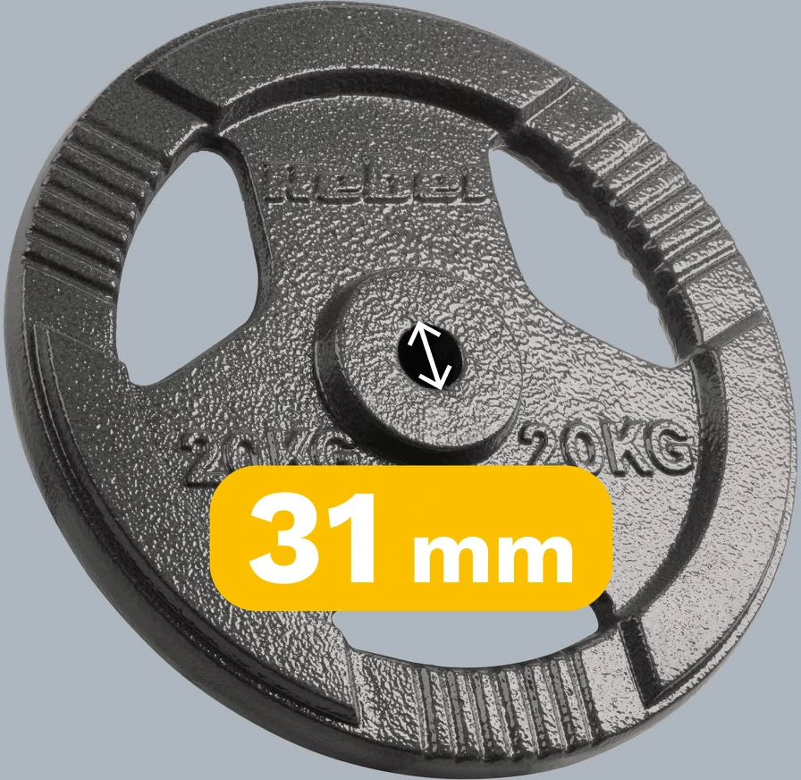 Ketaus apkrova 20kg, skylė 31mm, plokštė su rankenomis, REBEL ACTIVE
