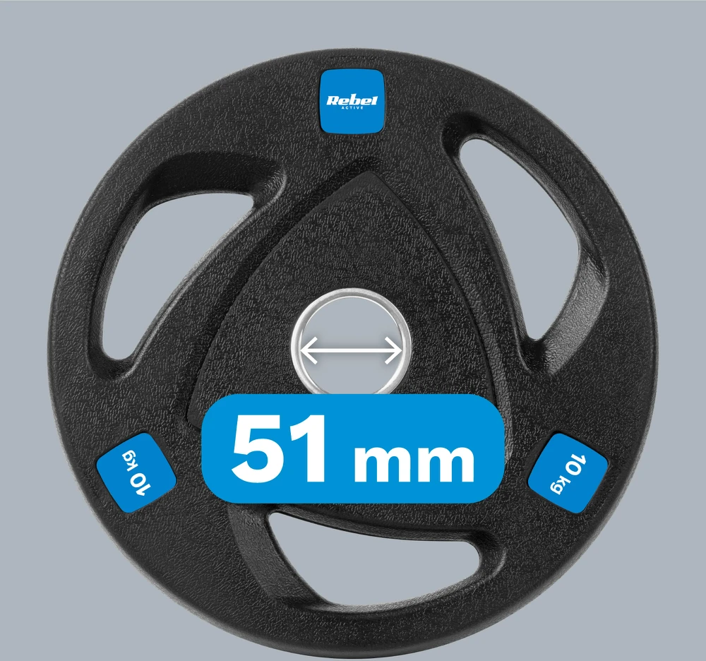 Gumuotų ketaus svarelių rinkinys 2x10kg, olimpinis atidarymas 51mm, REBEL ACTIVE