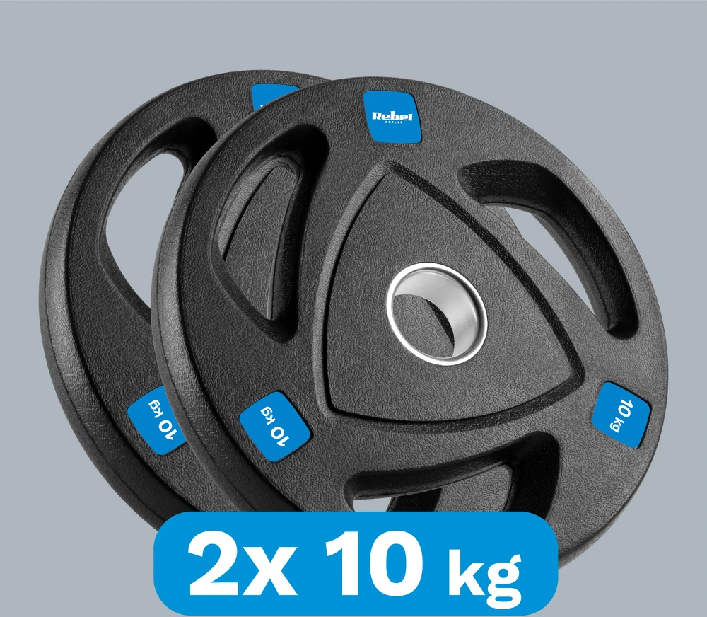 Gumuotų ketaus svarelių rinkinys 2x10kg, olimpinis atidarymas 51mm, REBEL ACTIVE
