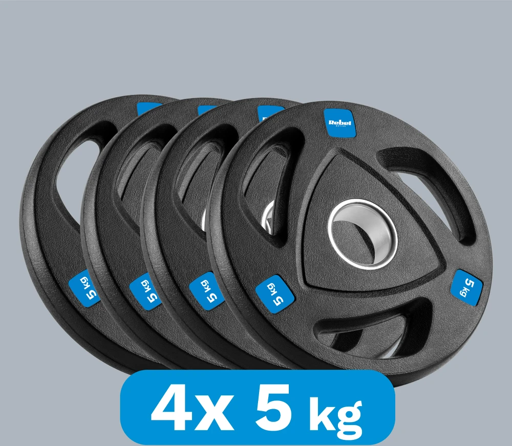 Gumuotų ketaus svarelių rinkinys 4x5kg, olimpinė anga 51mm, REBEL ACTIVE