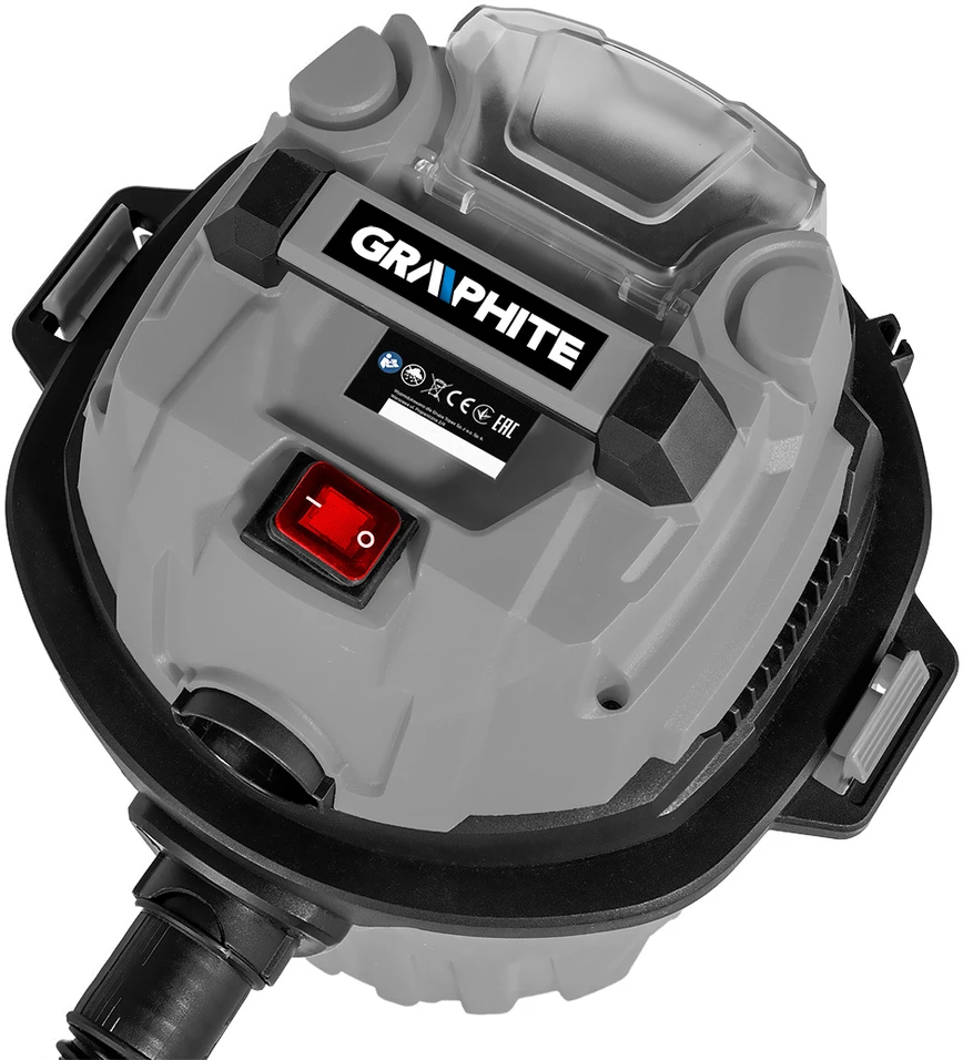 Graphite Dulkių siurblys „Energy+“ 18 V ličio jonų akumuliatorinis dirbtuvių dulkių siurblys, šlapiam ir sausam valymui, 12 l bakas, be akumuliatoriaus