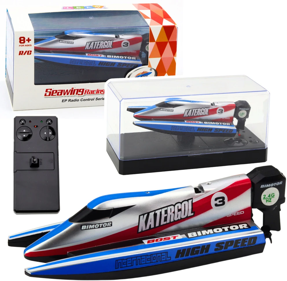Lean Toys Radijo bangomis valdomas mėlynas-sidabrinis kateris 14 cm