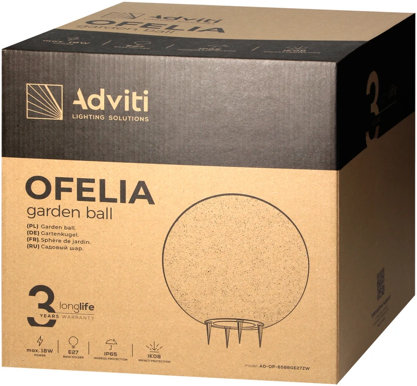 Sieninis šviestuvas Orno OFELIA sodo rutulinis šviestuvas, E27, maks. 18 W, IP65, akmens spalvos, 280 °C