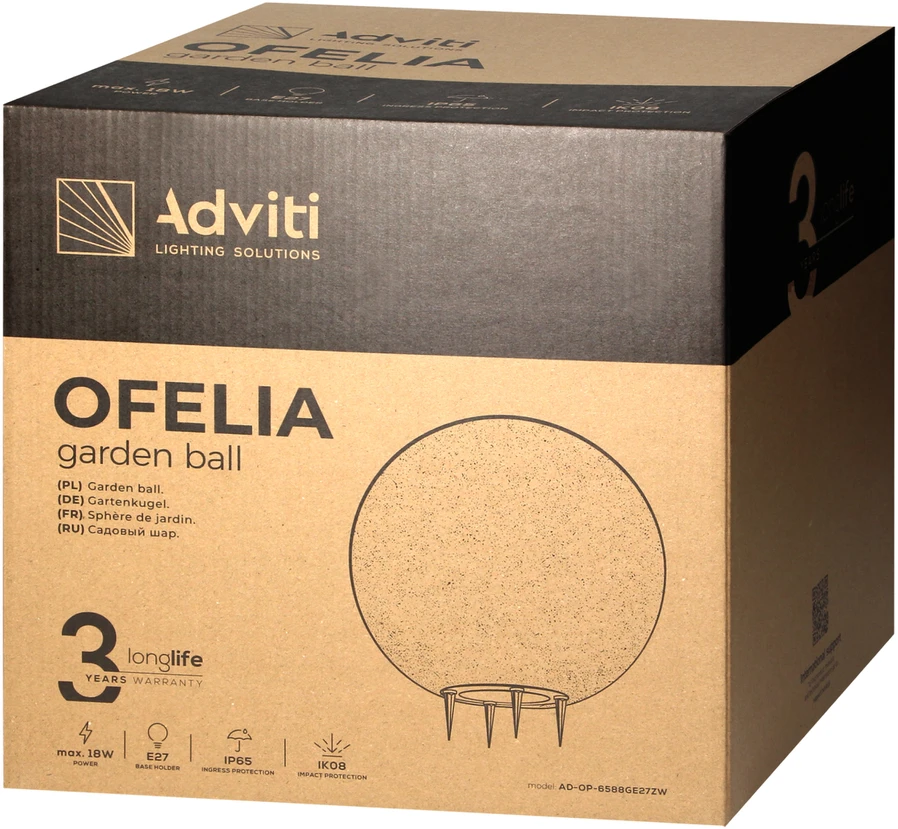 Sieninis šviestuvas Orno OFELIA sodo rutulinis šviestuvas, E27, maks. 18 W, IP65, akmens spalvos, 380 °C