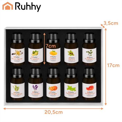 Drėkintuvas Kvapieji aliejai - 10 vnt. rinkinys, 15 ml, Ruhhy 21938