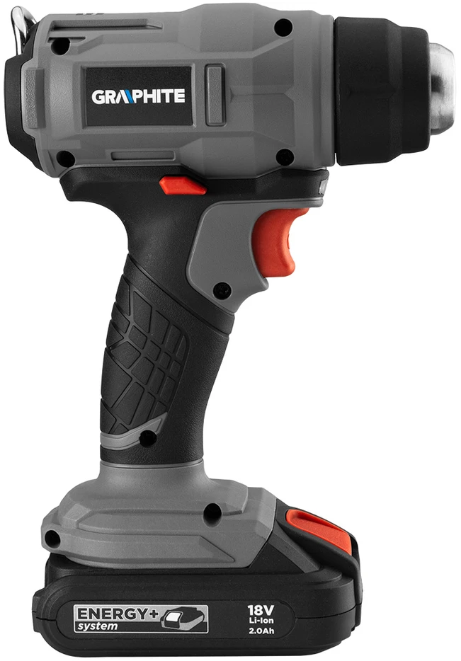 Graphite techninis fenas 18 V „Energy+“ akumuliatorinis karšto oro pistoletas, ličio jonų akumuliatorius, temperatūros diapazonas 550 °C, be akumuliatoriaus