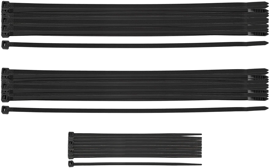 ‎Opaski EXTREME juodi kabelių raiščiai, rinkinys 2,5 x 100 mm, 3,6 x 150 mm, 4,8 x 200 mm, po 25 vnt.