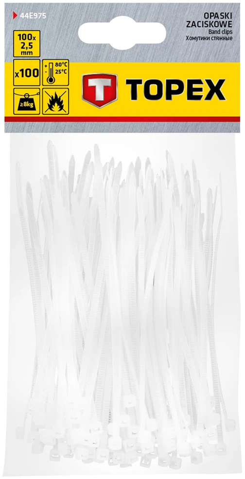 ‎Opaski Kabelių raiščiai 2,5 x 100 mm, 100 vnt., balti