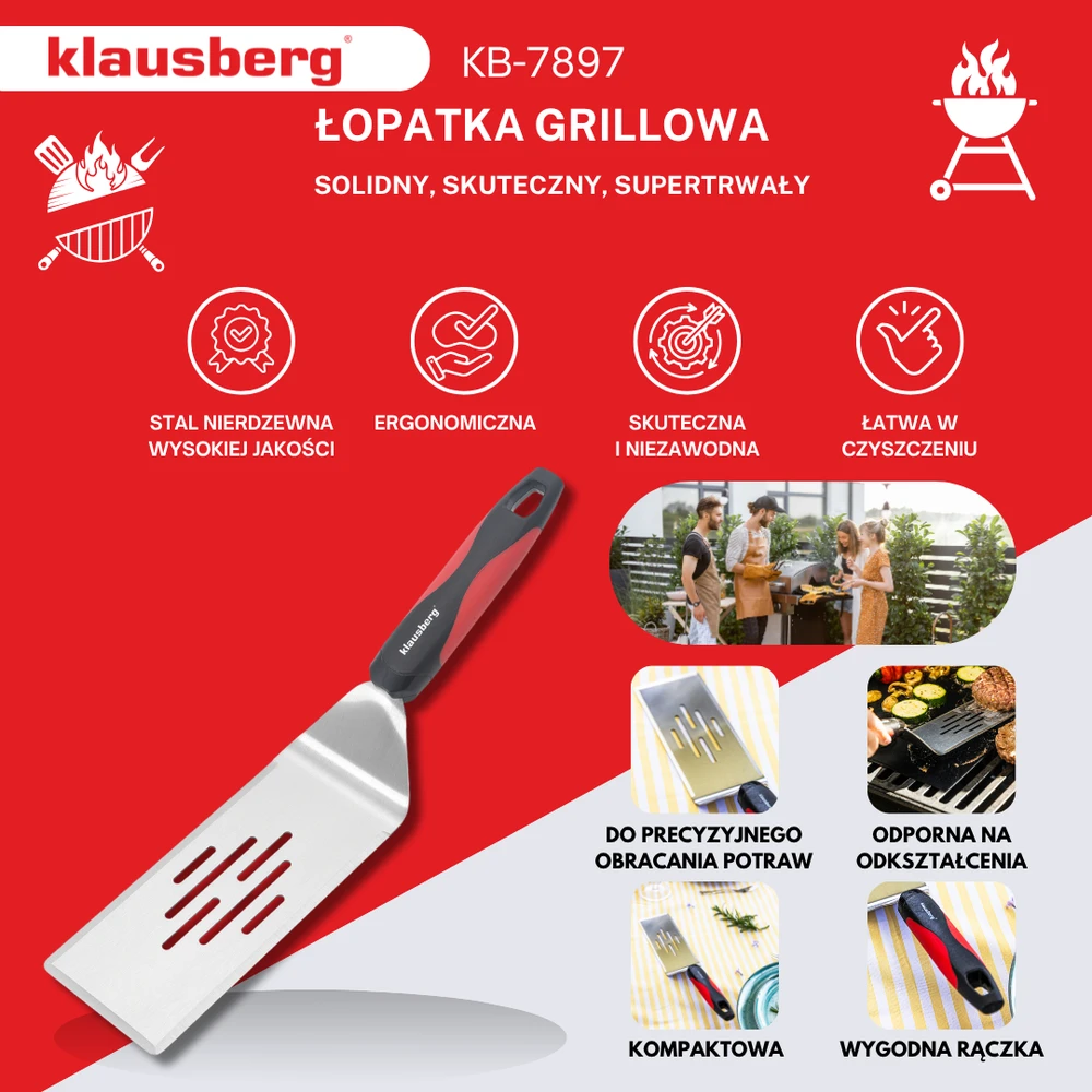 Łopatka Grilio mentelė, 36 cm, nerūdijančio plieno, plastikinė rankena, Klausberg, kb-7897