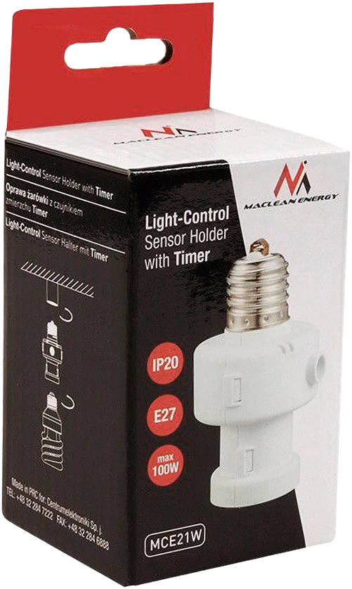 MACLEAN MCE21W Maclean MCE21 W lemputės tvirtinimas su šviesos jutikliu E27 100W baltas