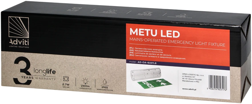 Sieninis šviestuvas Orno Oprawa METU LED avarinis šviestuvas 2,7 W, 3H, IP65, 6000 K