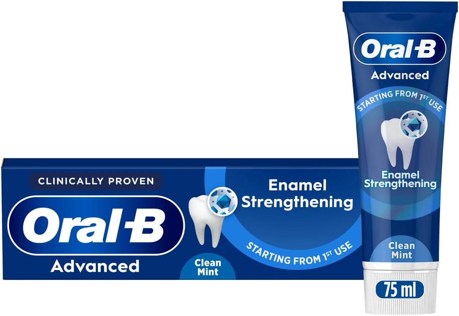 „Oral B“ dantų pasta su dantis emalio stiprinimui, pasižyminti švaria mėtų skonio prieskoniu, 75 ml