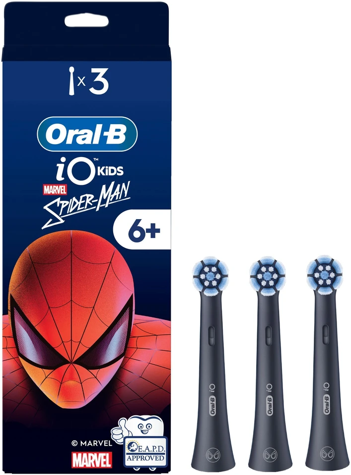Oral-B iO Kids 6+ elektrinio dantų šepetėlio antgalis „Marvel Spider-Man“, juodas, 3 vnt.