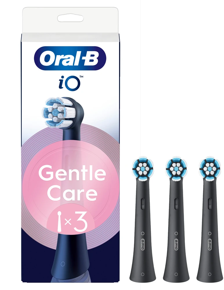 „Oral B iO“ serijos „Gentle Care“ keičiamos dantų šepetėlio galvutės – juodos – 3 vnt.