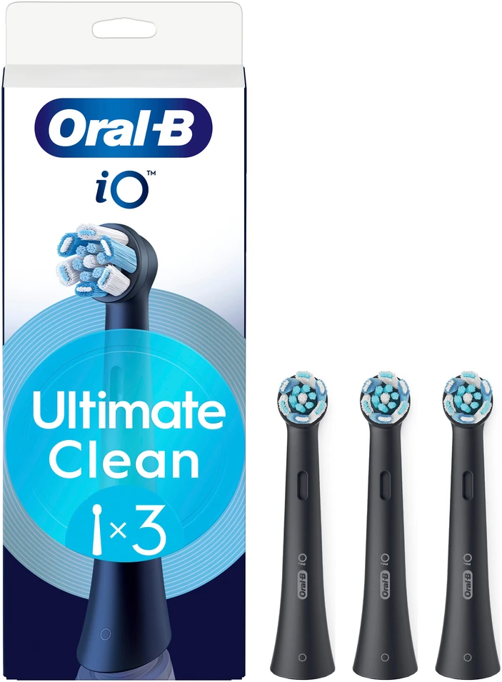 „Oral B iO“ serijos „Ultimate Clean“ keičiamos dantų šepetėlio galvutės – juodos – 3 vnt.