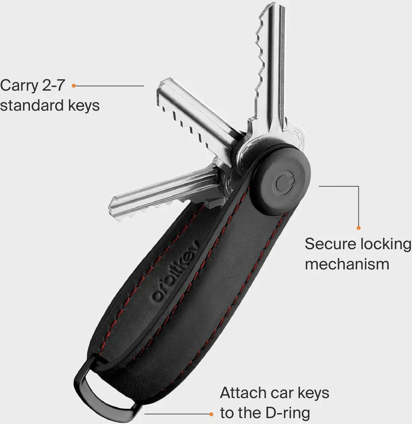 Orbitkey - Crazy Horse odinis raktų dėklas - obsidiano raudonumo