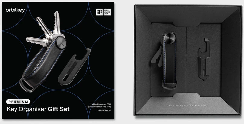 „Orbitkey“ dovanų rinkinys – raktų organizatorius „Pro“ + daugiafunkcis įrankis V2 – juodas