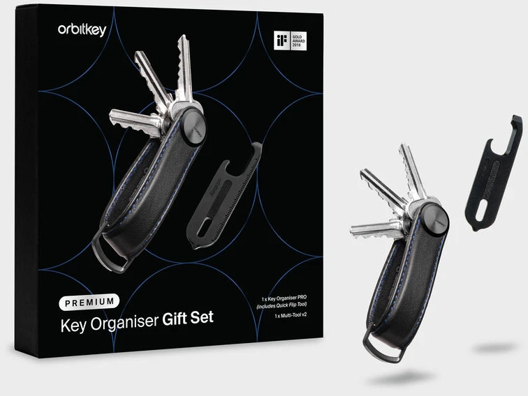„Orbitkey“ dovanų rinkinys – raktų organizatorius „Pro“ + daugiafunkcis įrankis V2 – juodas