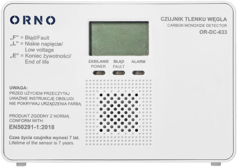 Orno Bateryjny Baterijomis maitinamas anglies monoksido detektorius, 9 V, 7 metų tarnavimo laikas, atitinkantis EN 50291-1:2018 standartą
