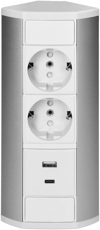 Orno Baldų lizdas 2x2P+Z (Schuko), 2xUSB (tipas A+C; 2.4A), balta ir sidabrinė