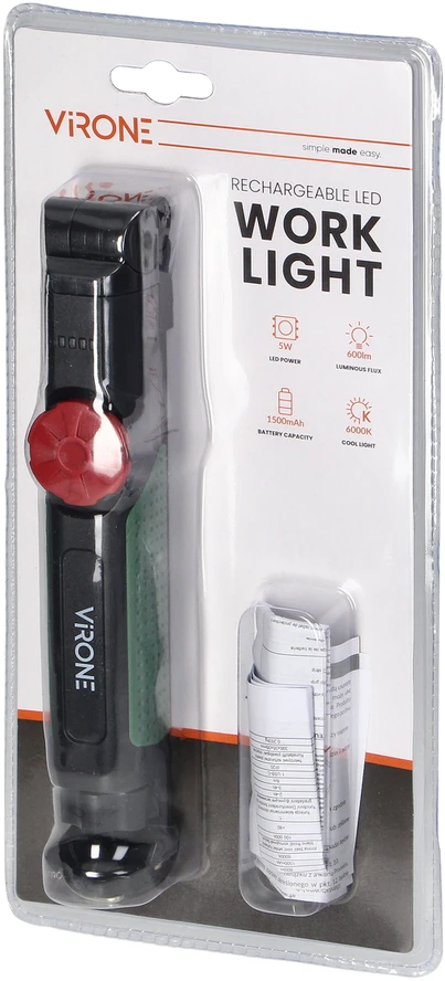 Orno Žibintuvėlis, LED COB dirbtuvių žibintuvėlis 5W, 600lm, 1500mAh, sulankstomas