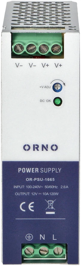 Orno Maitinimo šaltinis Pramoninis maitinimo šaltinis DIN bėgeliui, 12 V DC 10 A 120 W, metalinis korpusas