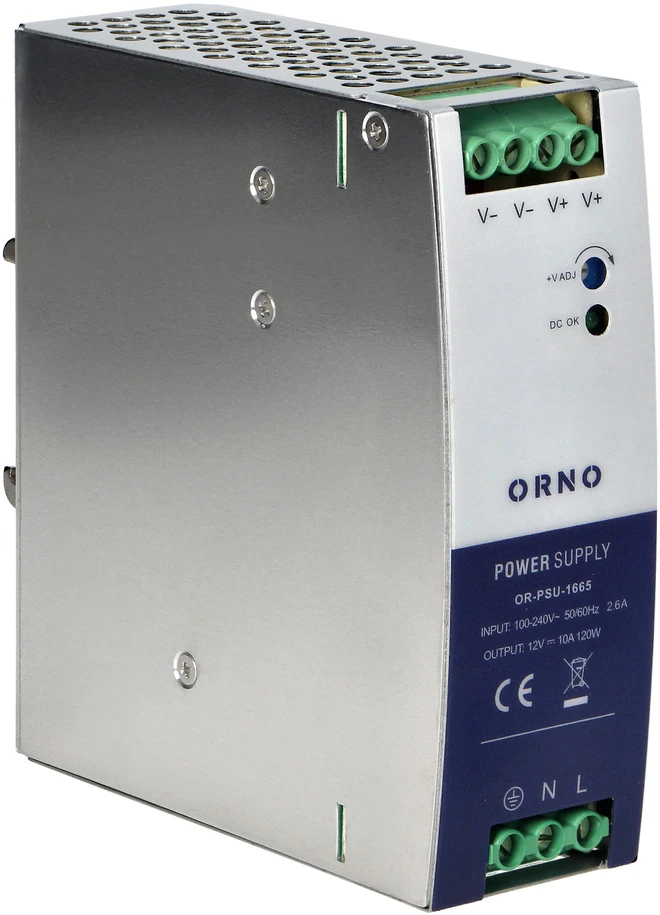 Orno Maitinimo šaltinis Pramoninis maitinimo šaltinis DIN bėgeliui, 12 V DC 10 A 120 W, metalinis korpusas