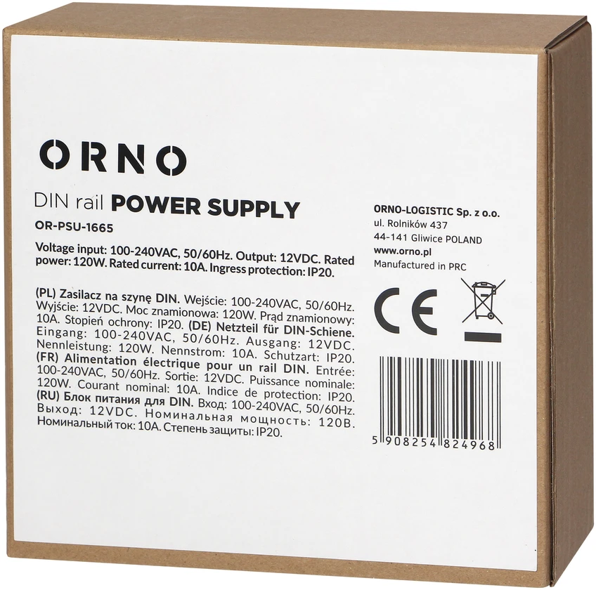 Orno Maitinimo šaltinis Pramoninis maitinimo šaltinis DIN bėgeliui, 12 V DC 10 A 120 W, metalinis korpusas