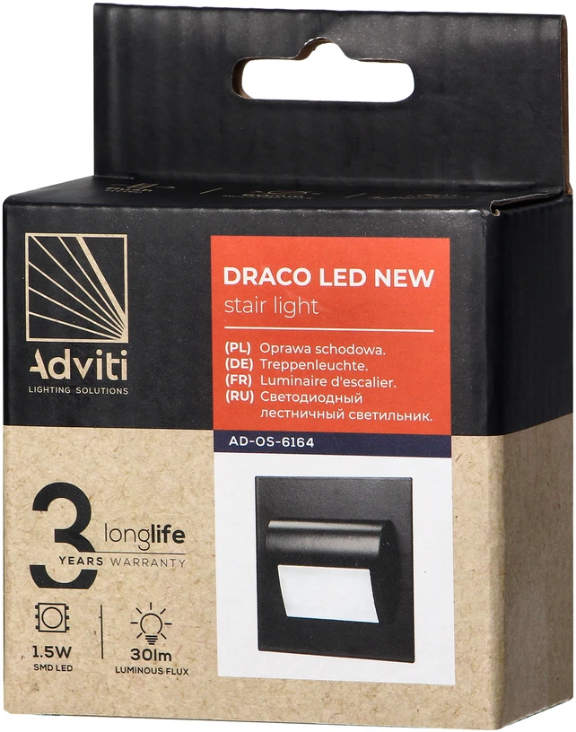 DRACO LED NEW 1.5W, įleidžiamas laiptų šviestuvas, 12VDC, 30lm, 3000K, juodas, inovatyvus tvirtinimo būdas