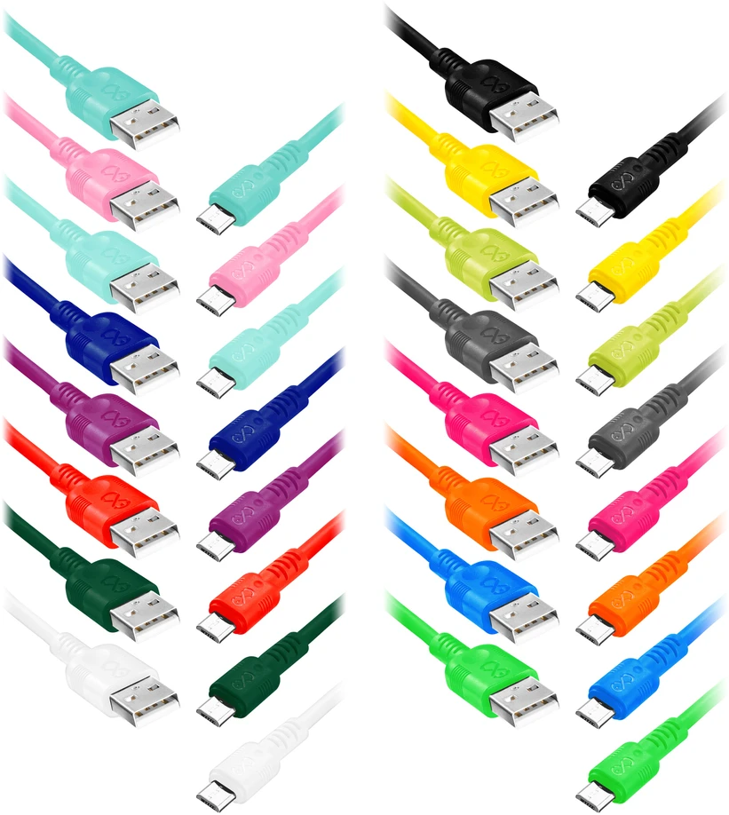 Orno EXC mobilusis USB laidas - micro USB WHIPPY, 2M, 3A, greitas įkrovimas, spalvų mišinys