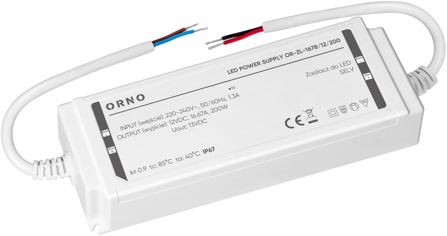 Zasilacz Maitinimo šaltinis LED maitinimo šaltinis IP67, hermetiškas, 12V, 200W, plastikinis korpusas