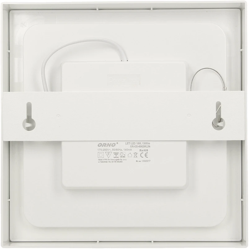 Lubinis šviestuvas Orno LETI LED 24W, oprawa downlight, natynkowa, kwadratowa, 2000lm, 4000K, balta, įmontuotas maitinimo šaltinis LED