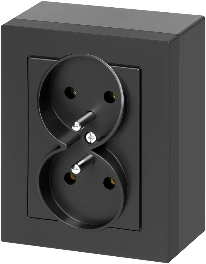 Gniazdo Lizdas Dvigubas kištukinis lizdas 2x2P+Z Malta, 16 A, 250 V, NT-6M, matinės juodos spalvos