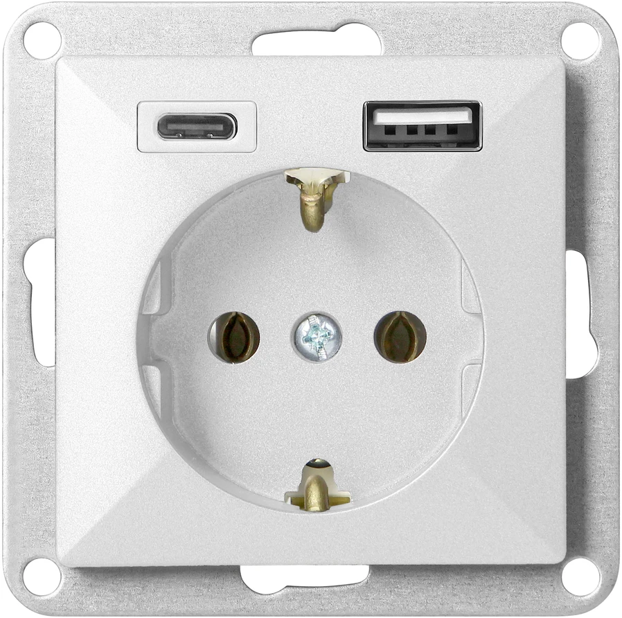 Gniazdo Lizdas Lizdas su 2P+Z, Schuko, su USB A+C įkrovikliu Pearl, 16 A, 250 V, PT-17P/USB A+C, baltas