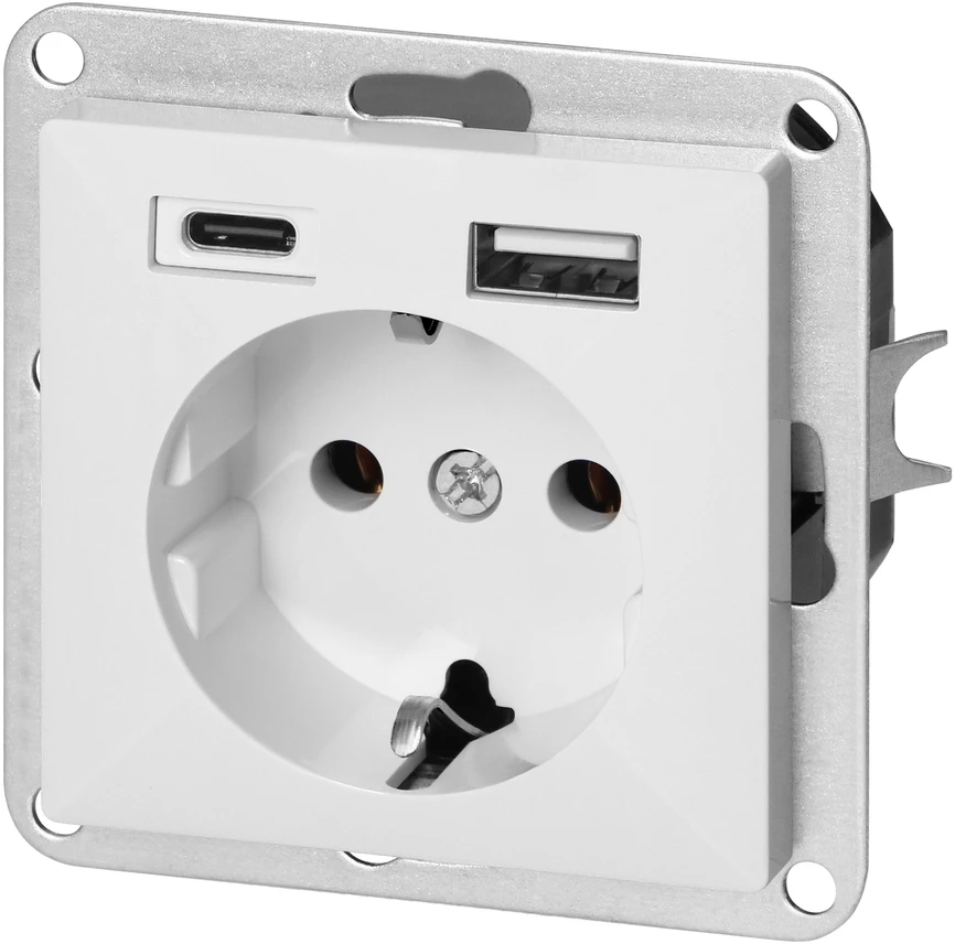 Gniazdo Lizdas Lizdas su 2P+Z, Schuko, su USB A+C įkrovikliu Pearl, 16 A, 250 V, PT-17P/USB A+C, baltas