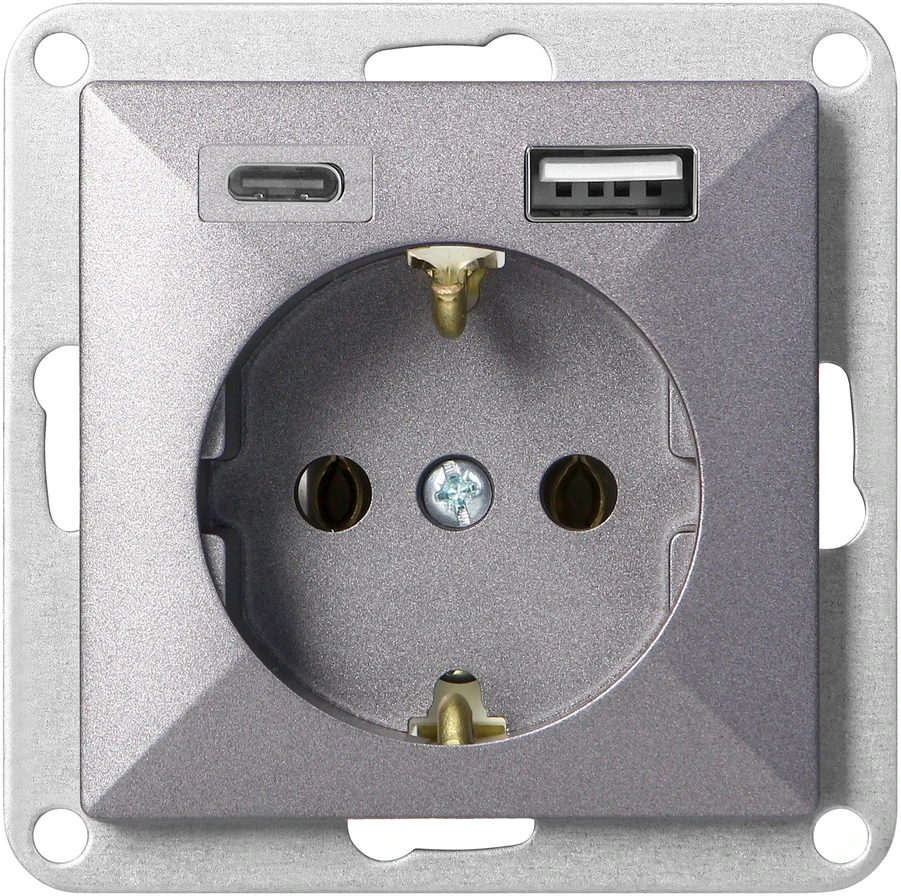 Gniazdo Lizdas Lizdas su 2P+Z lizdu, Schuko, su USB A+C įkrovikliu Pearl, 16 A, 250 V, PT-17P/USB A+C, antracito spalvos