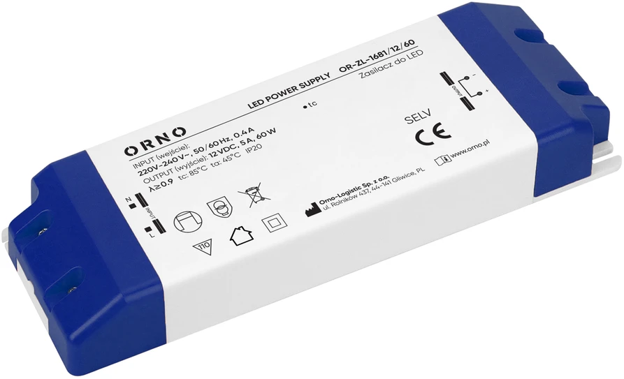 Orno Maitinimo šaltinis do LED, 12 V DC, 60 W, IP20