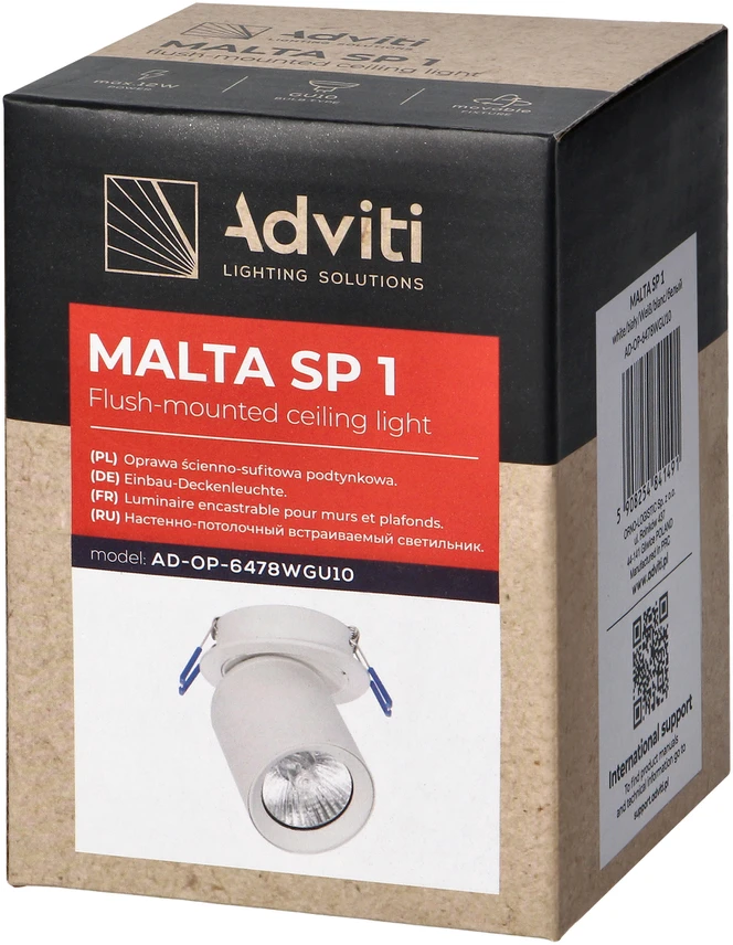 Orno MALTA SP 1, įleidžiamas sieninis/lubinis šviestuvas, GU10, maks. 12 W, IP20, baltas